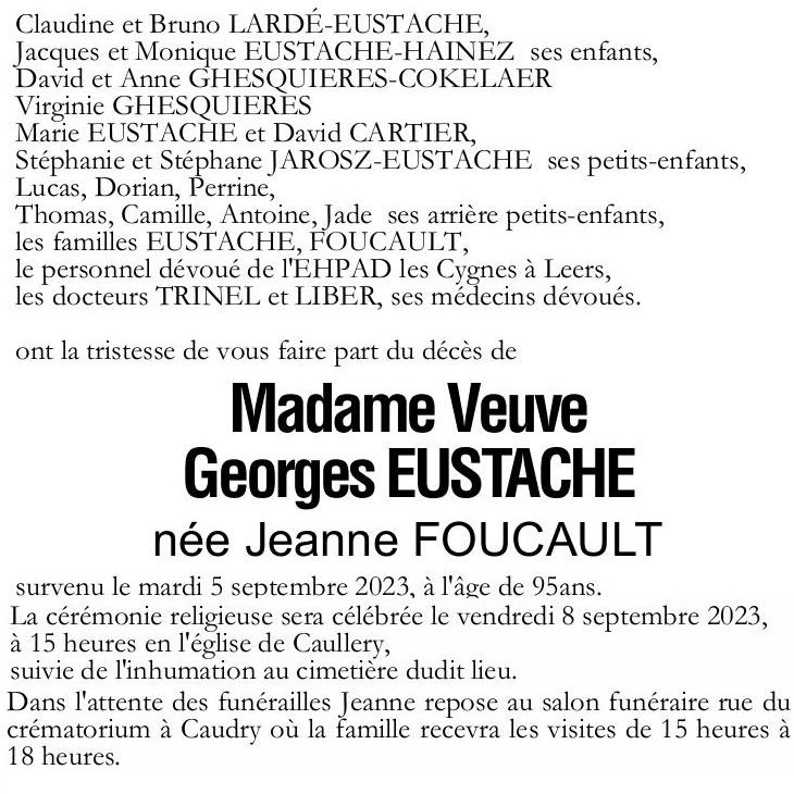 Espace hommage de Madame Jeanne Eustache